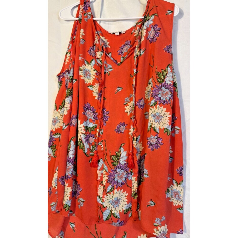 Orange Floral Tunic Top Sleeveless Women's 3X Cottagecore Soft Girl Hippie Boho